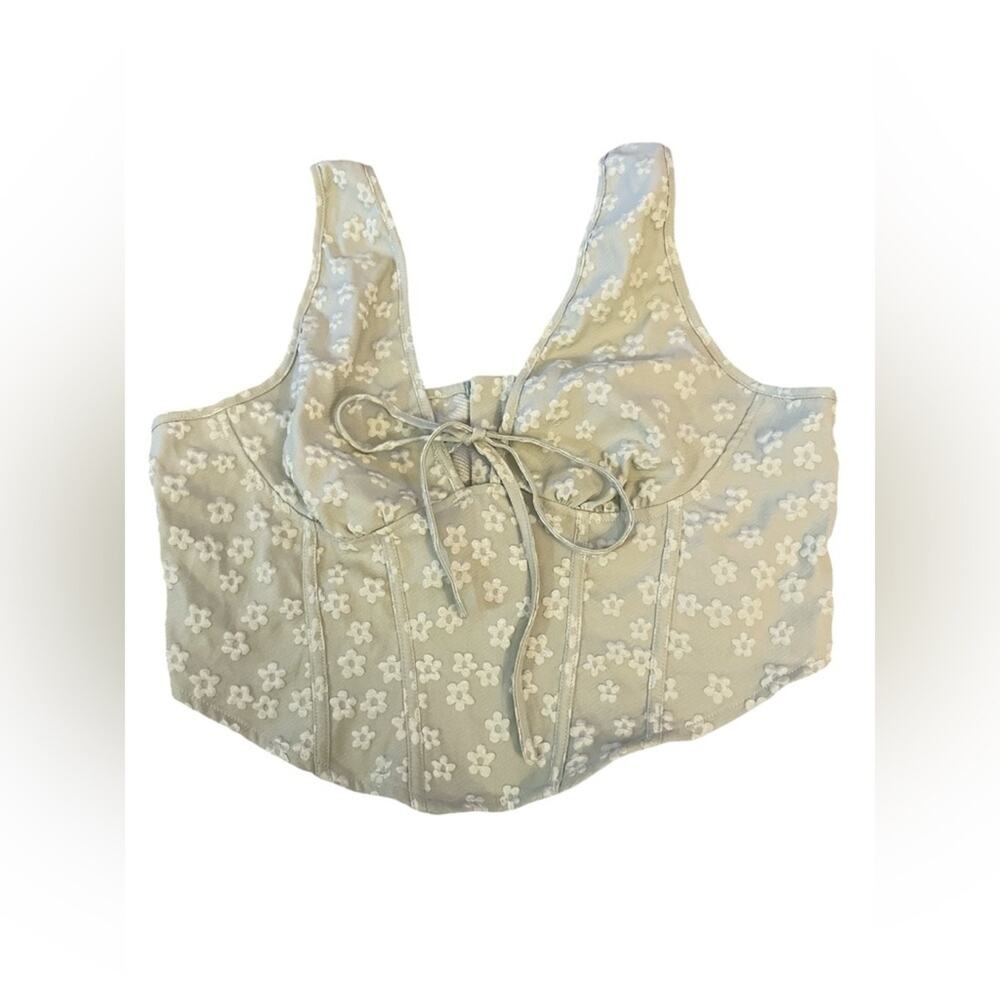Cider festival boho corset XL top with floral pattern zipper in back Teen